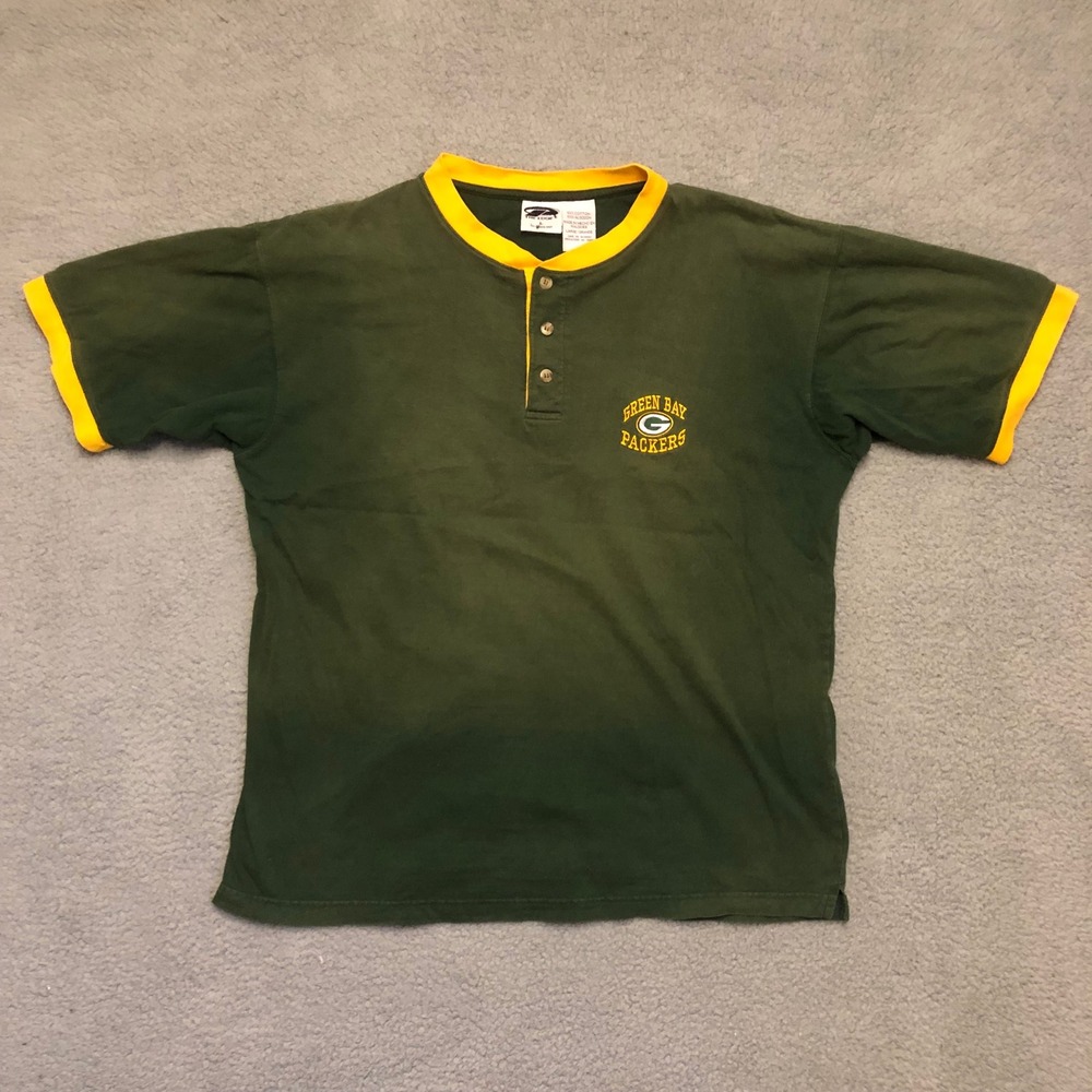 Vtg 1999 Green Bay Packers Henley Shirt Mens Large Green Gold Ringer The Edge L - Picture 2 of 7
